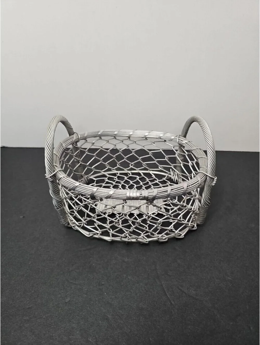 IHI Woven Wire Mesh Basket with Handles Silver Made in India